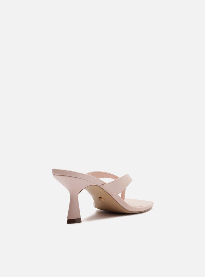 Tamanco Rosa Couro Salto Fino Flip Flop