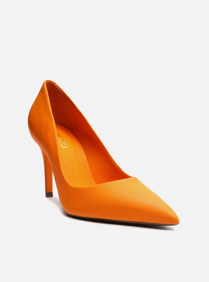Scarpin Laranja Couro Salto Fino Monocromático