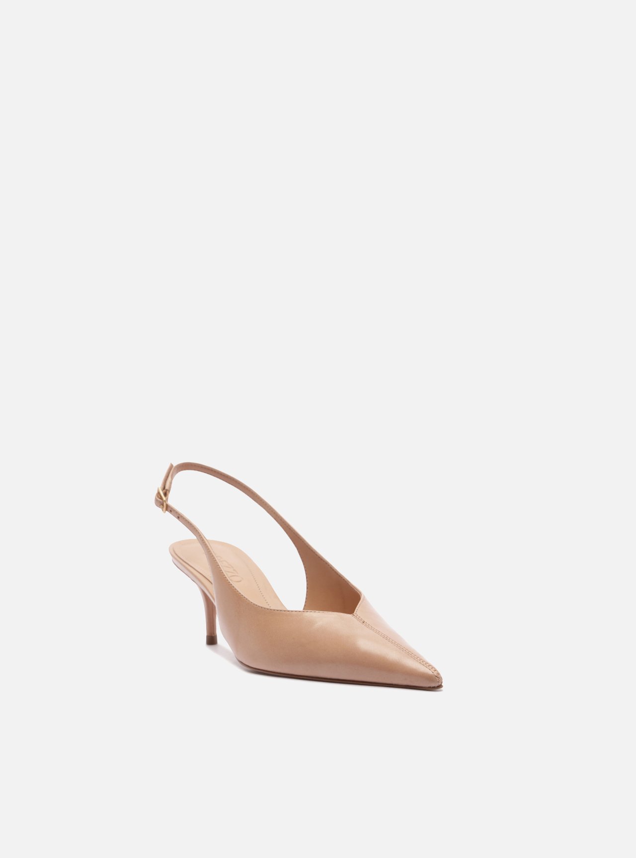 Scarpin Bege Couro Slingback Salto Baixo Fino — foto 2