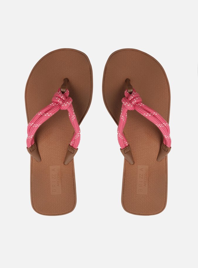 Sandália Marrom Flatform Cordão Rosa Mykonos