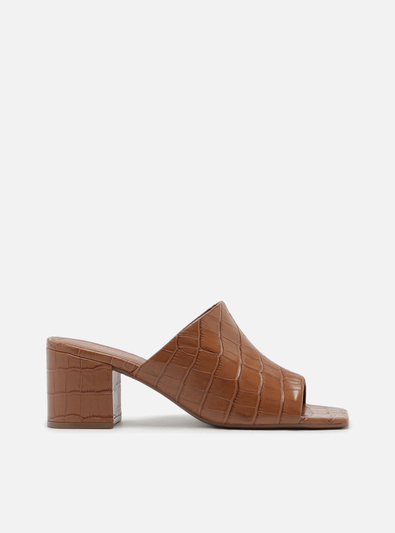 Sandália Caramelo Salto Bloco Croco Mule — foto 1