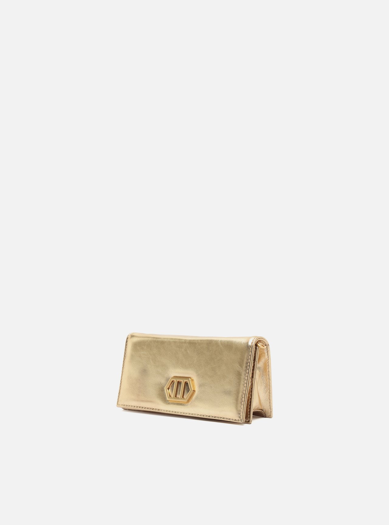 Bolsa Clutch Dourada Couro Pequena Corrente — foto 2