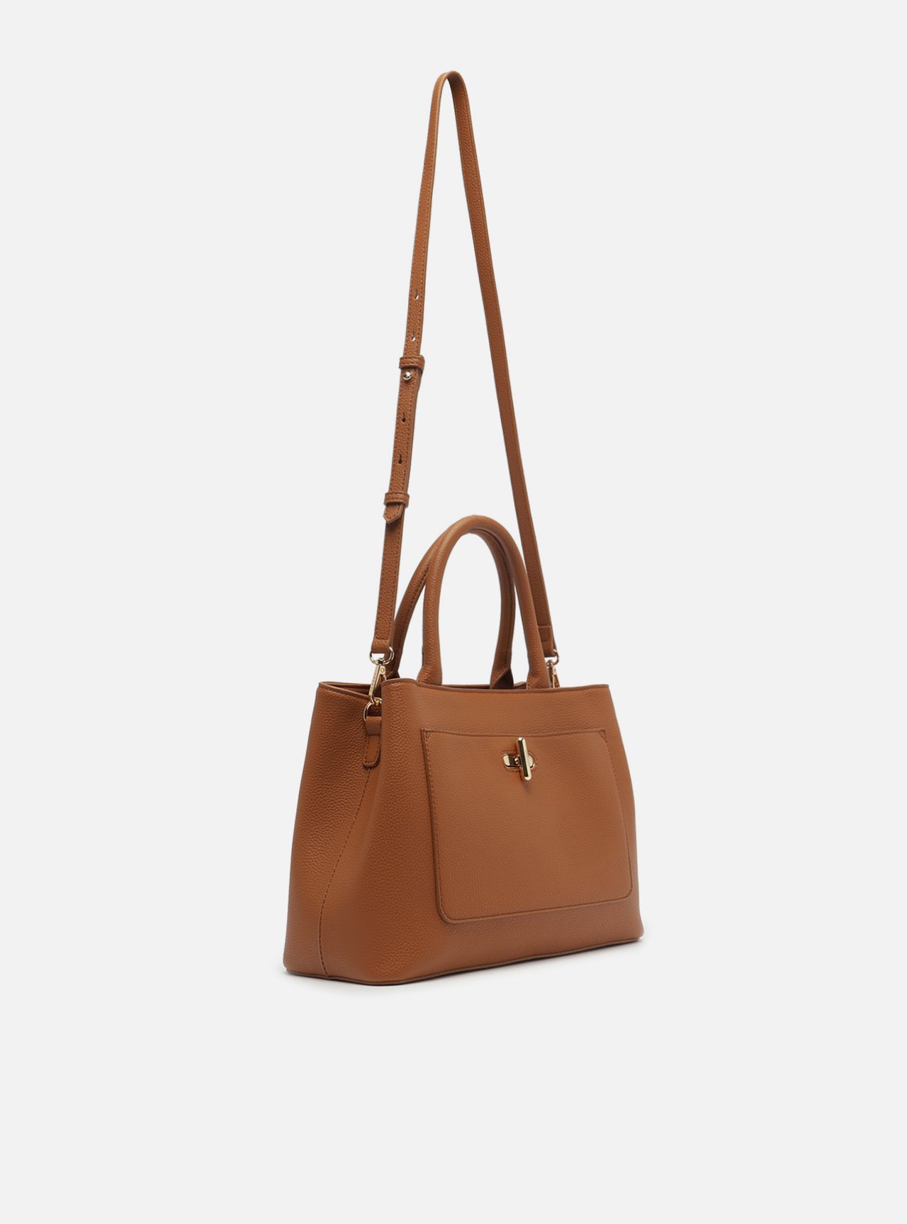 Bolsa Tote Marrom Média Fecho Metal — foto 5
