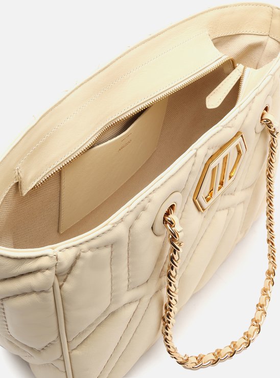 Bolsa Shopping Off-White Couro Pesponto Emma Grande