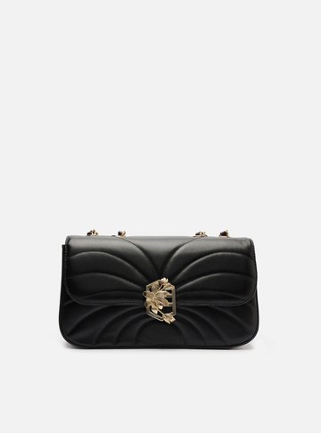Bolsa Tiracolo Preta Couro Média Metal Flor