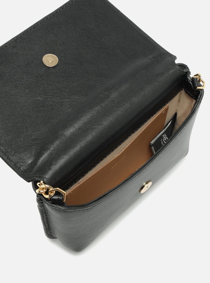 Bolsa Tiracolo Preta Couro Pequena Alça Metal