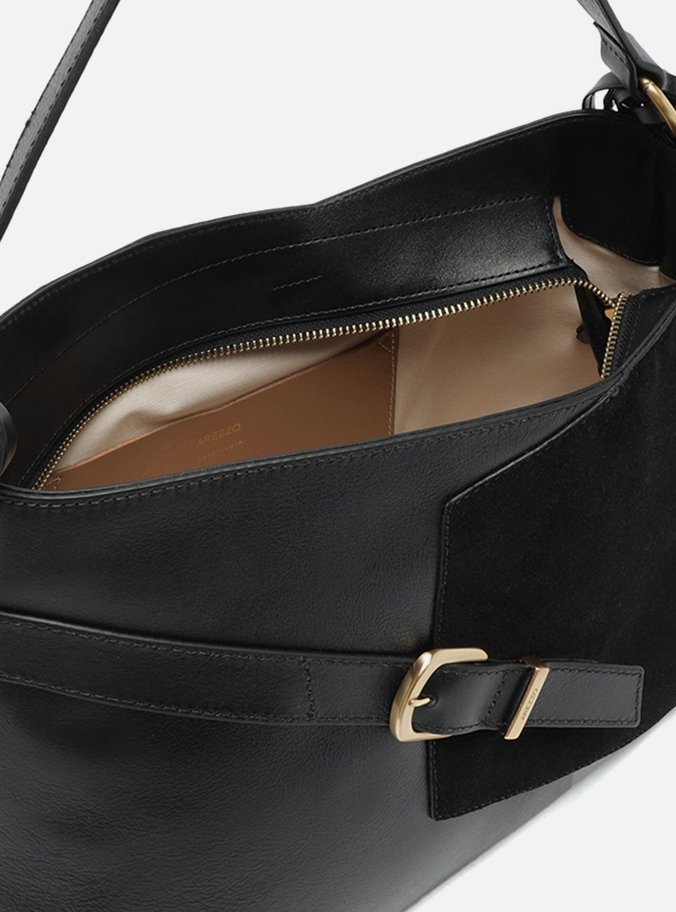 Bolsa Tote Preta Couro Camurça Grande Tiras