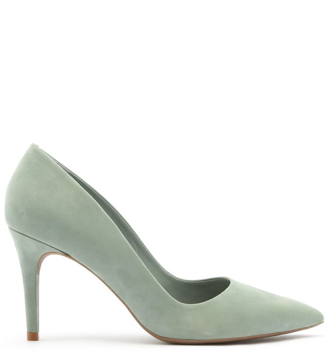 Scarpin Nobuck Salto Médio Bico Fino Acqua Mint