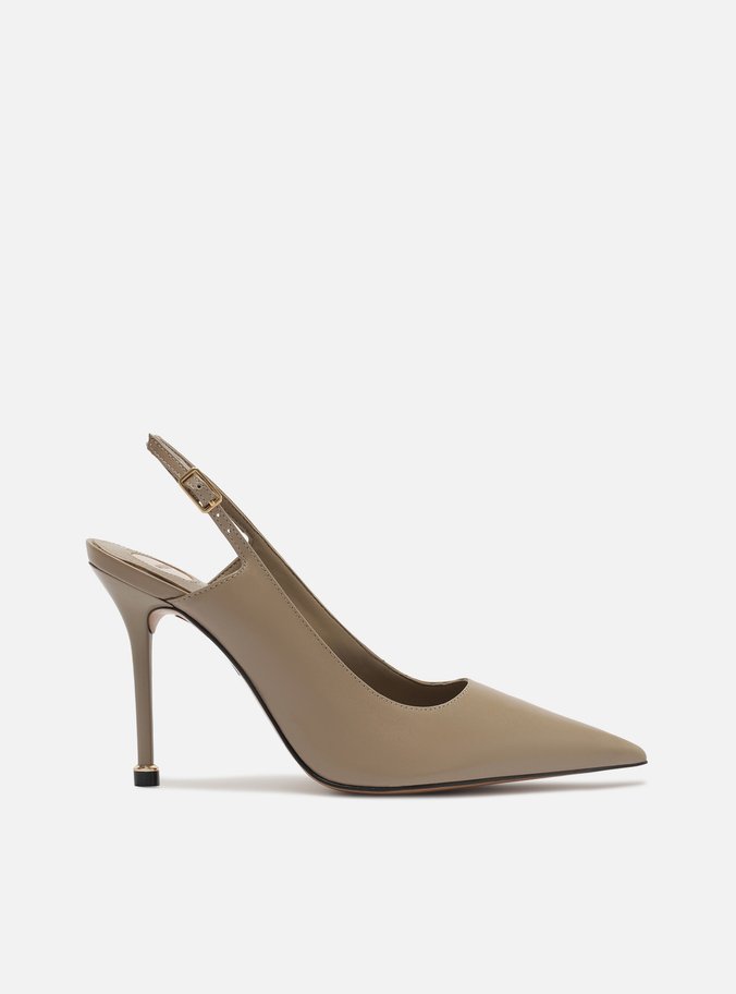 Scarpin Cinza Couro Salto Fino Slingback