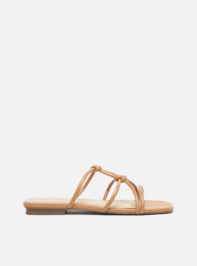 Rasteira Marrom Flat Bico Quadrado Tiras