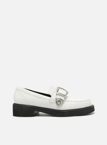 Mocassim Branco Couro Fivela Western