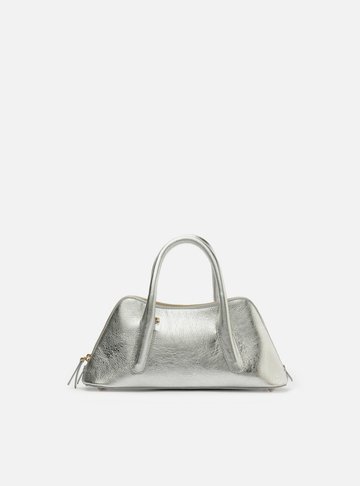 Bolsa Tote Prateada Couro Média Modern