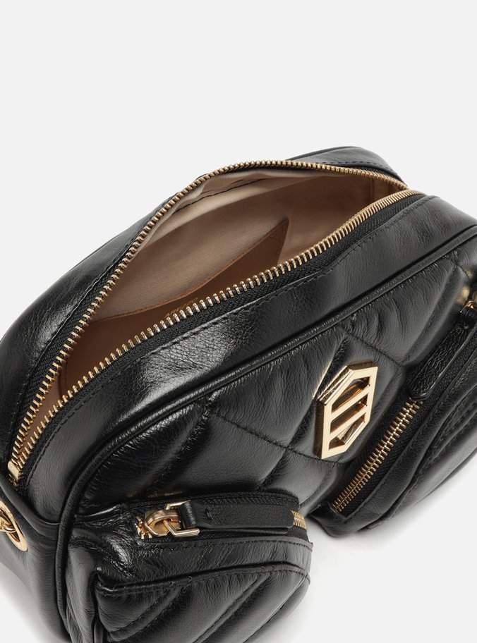 Bolsa Tiracolo Preta Couro Pequena Matelassê
