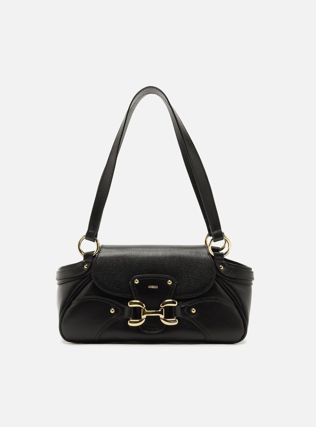 Bolsa Shoulder Preta Couro Média Metais — foto 1