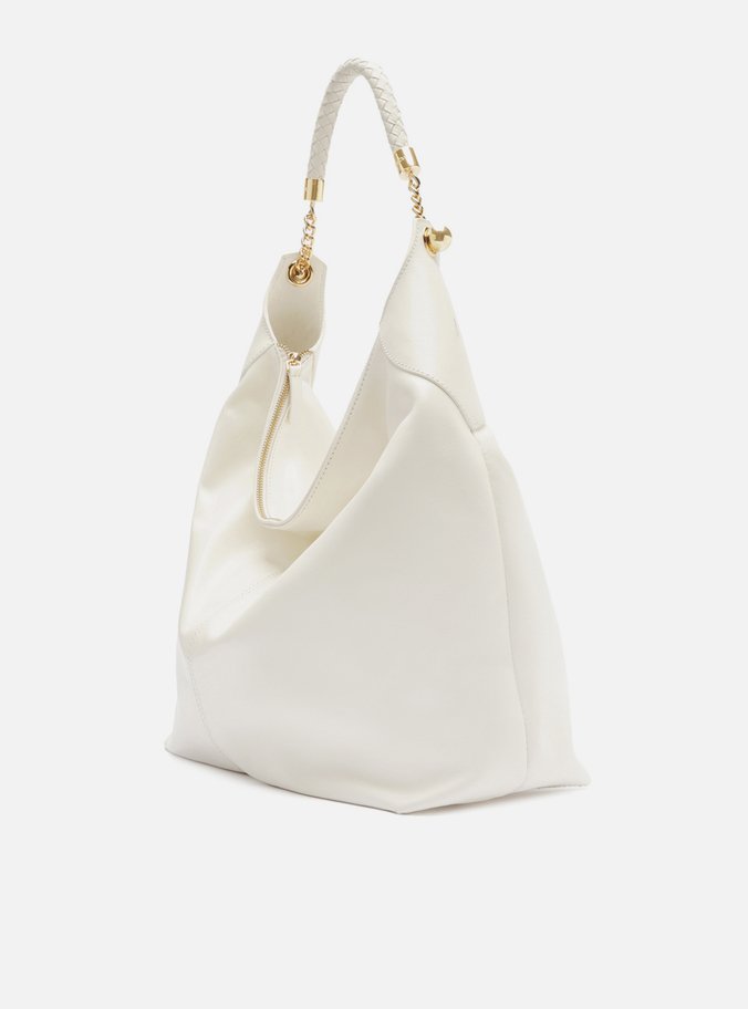 Bolsa Hobo Branca Couro Grande Alça Metais
