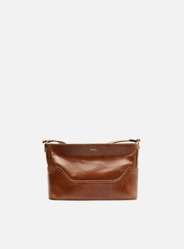 Bolsa Tiracolo Marrom Couro Natural Pequena Metais