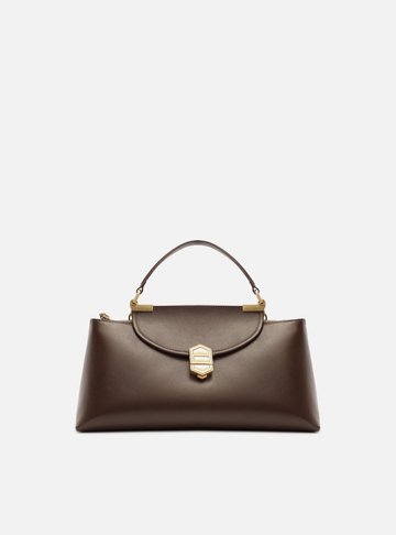 Arezzo — Bolsa Satchel Marrom Couro Média Peça Metal