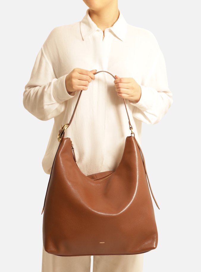 Bolsa Hobo Marrom Couro Grande Básica