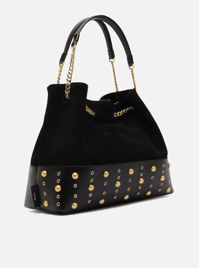 Bolsa Bucket Preta Couro Acamurçado Grande