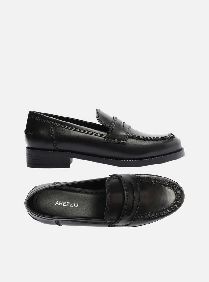 Mocassim Preto Couro Bloco Costuras