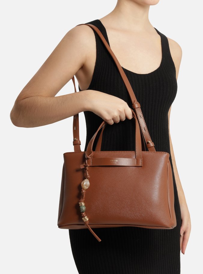 Bolsa Tote Marrom Grande Bag Charm Pedras