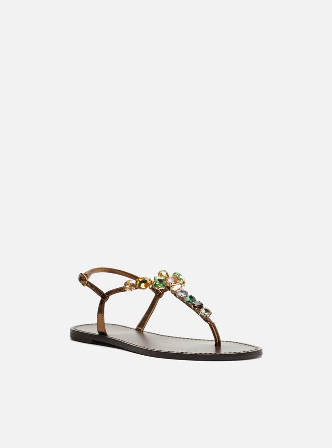 Sandália Rasteira Bronze Slim Pedrarias