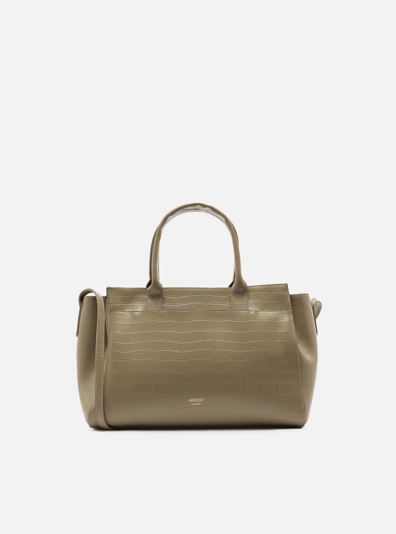 Bolsa Tote Cinza Média Croco Metais Dourados — foto 3