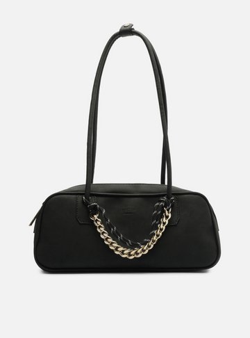 Bolsa Bowling Preta Nobuck Grande Cordão