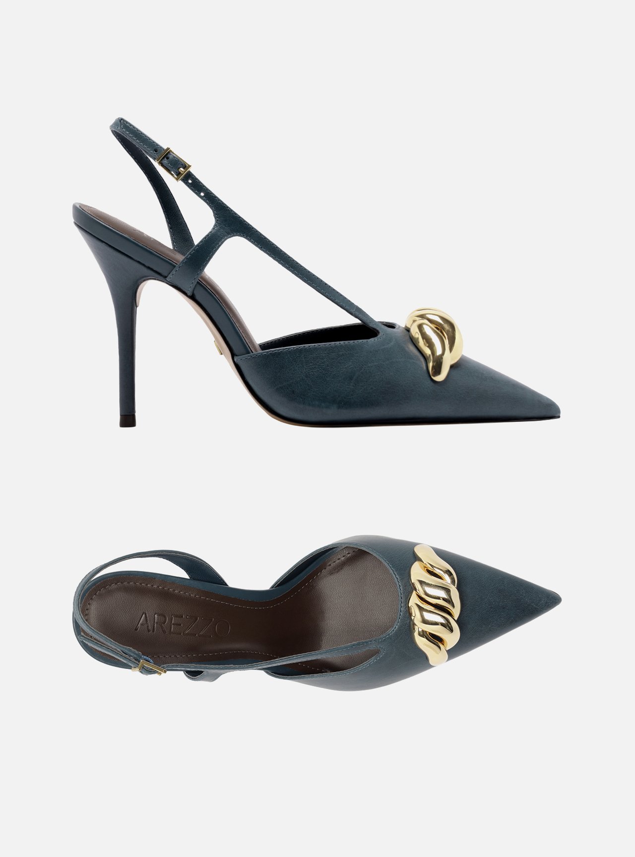 Scarpin Azul Couro Slingback Salto Fino Metais — foto 6