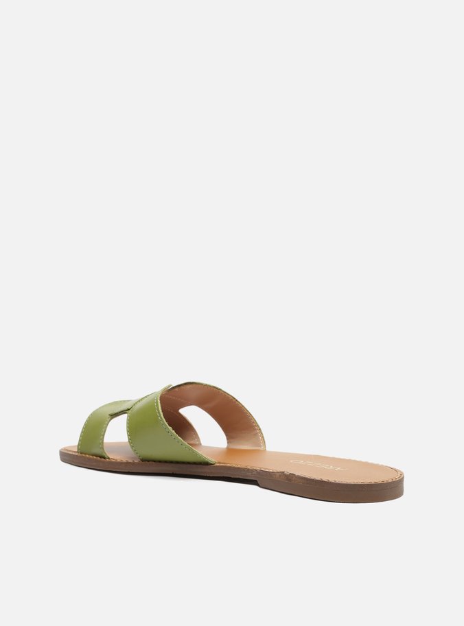 Rasteira Verde Couro Flat Tira H