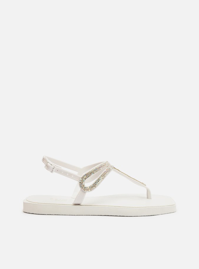 Sandália Rasteira Branca Strass Square Thong