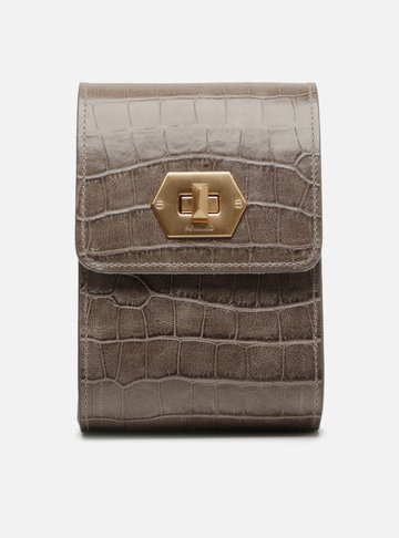Mini Bag Cinza Couro Croco Porta-Celular