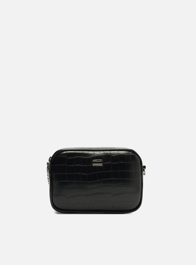 Bolsa Tiracolo Preta Croco Pequena