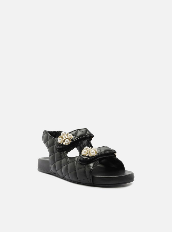Sandália Papete Preta Couro Flatform Matelassê