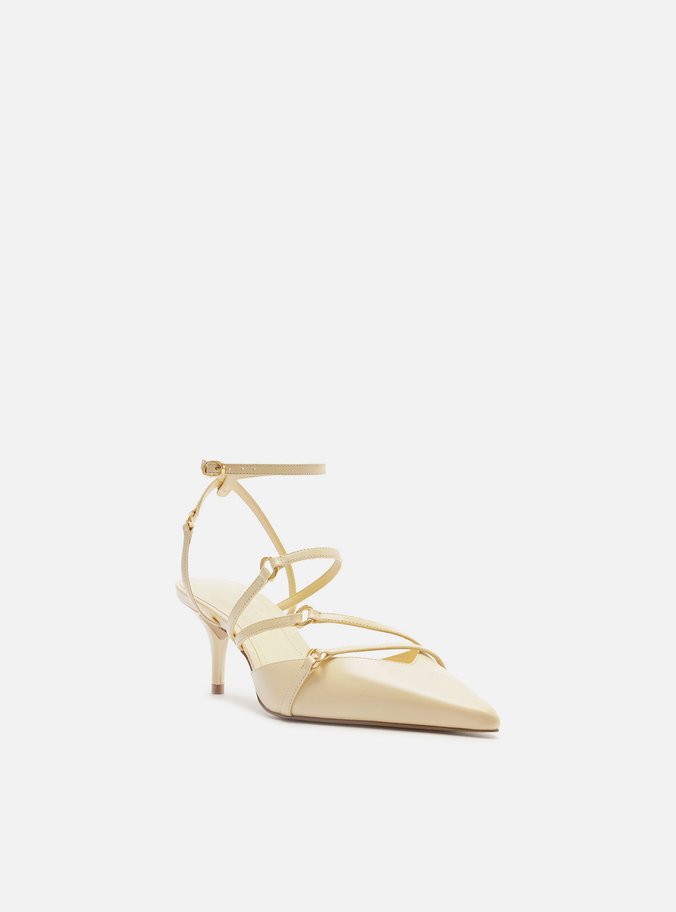 Scarpin Amarelo Couro Salto Kitten Tiras