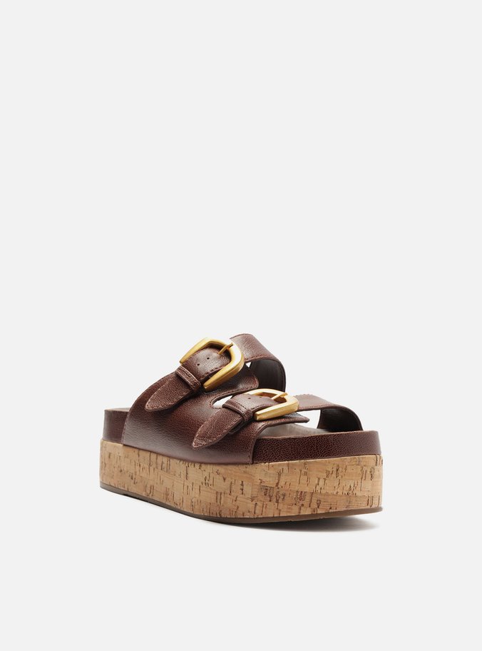 Sandália Marrom Dark Couro Flatform Cortiça Fivelas