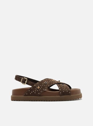 Sandália Papete Marrom Acamurçada Aplicações