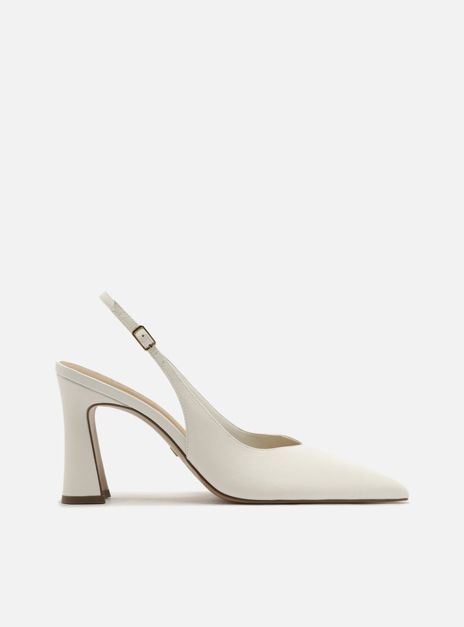 Scarpin Branco Couro Salto Taça Slingback