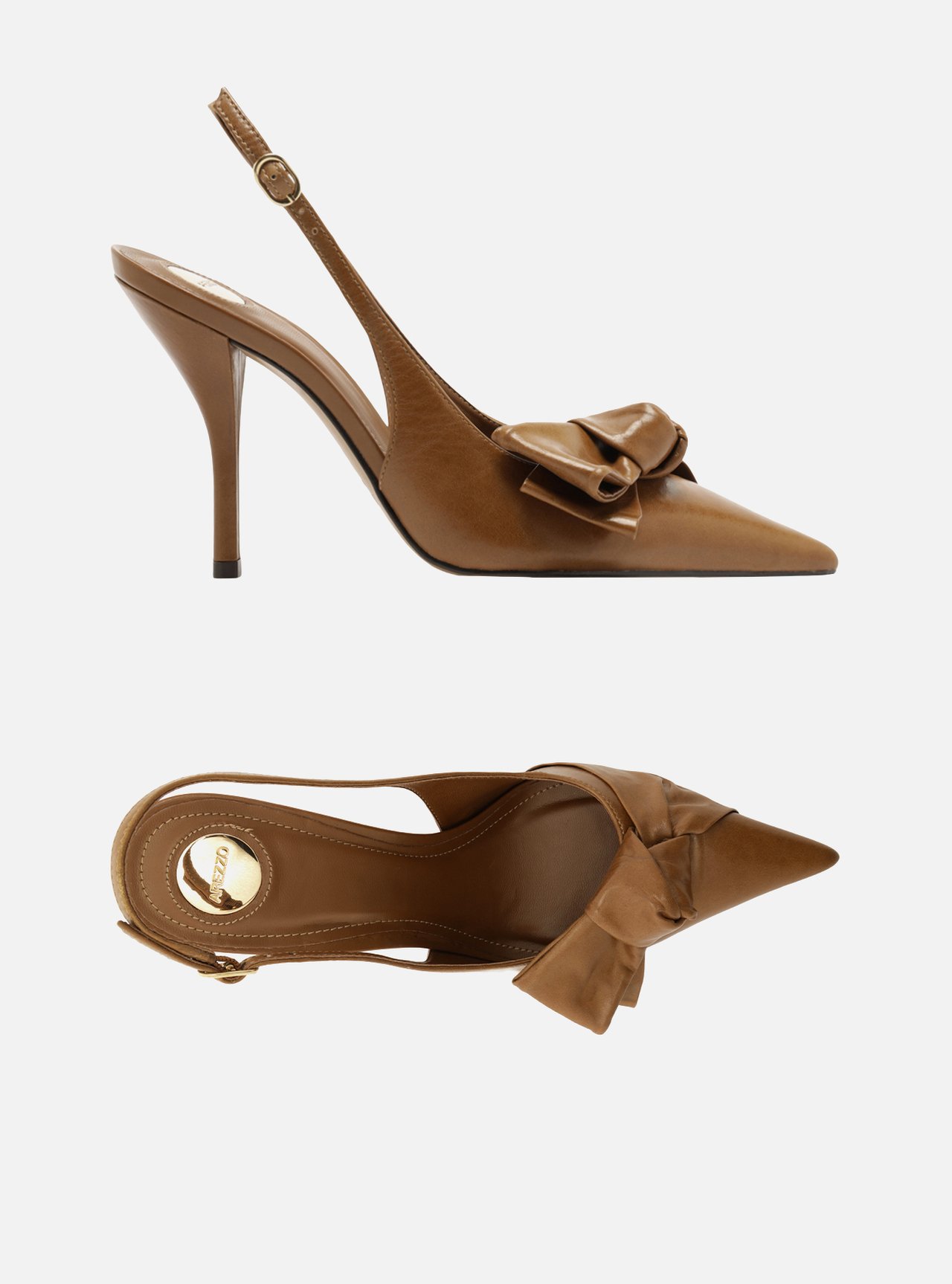 Scarpin Marrom Couro Salto Fino Laço Slingback — foto 5