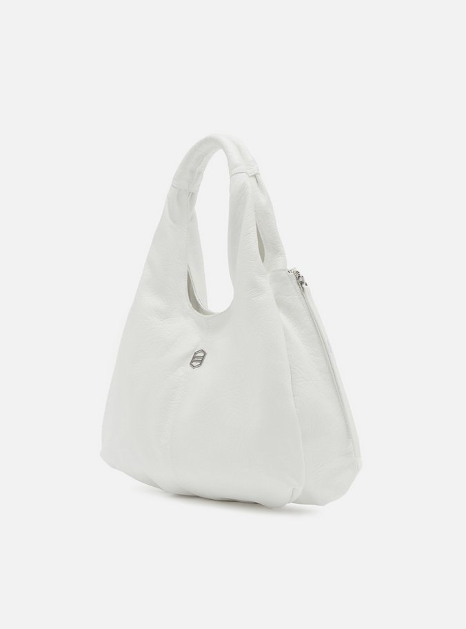 Bolsa Tote Branca Couro Grande Bolsos Laterais