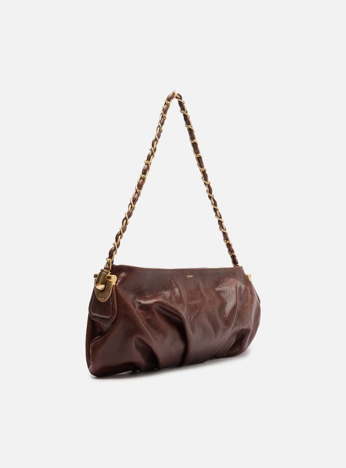 Bolsa Tiracolo Marrom Couro Média Franzida
