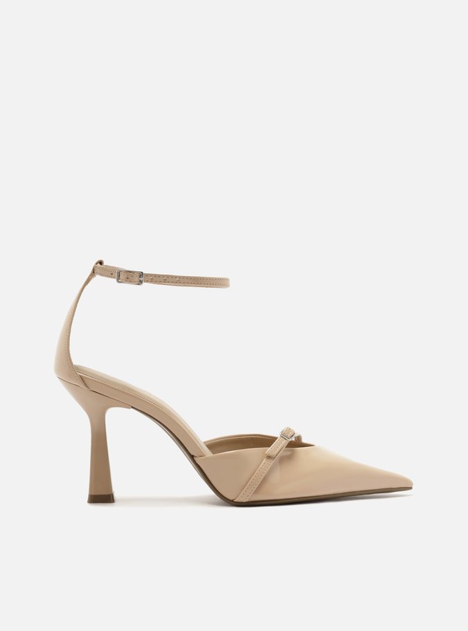 Scarpin Nude Verniz Salto Fino Slingback