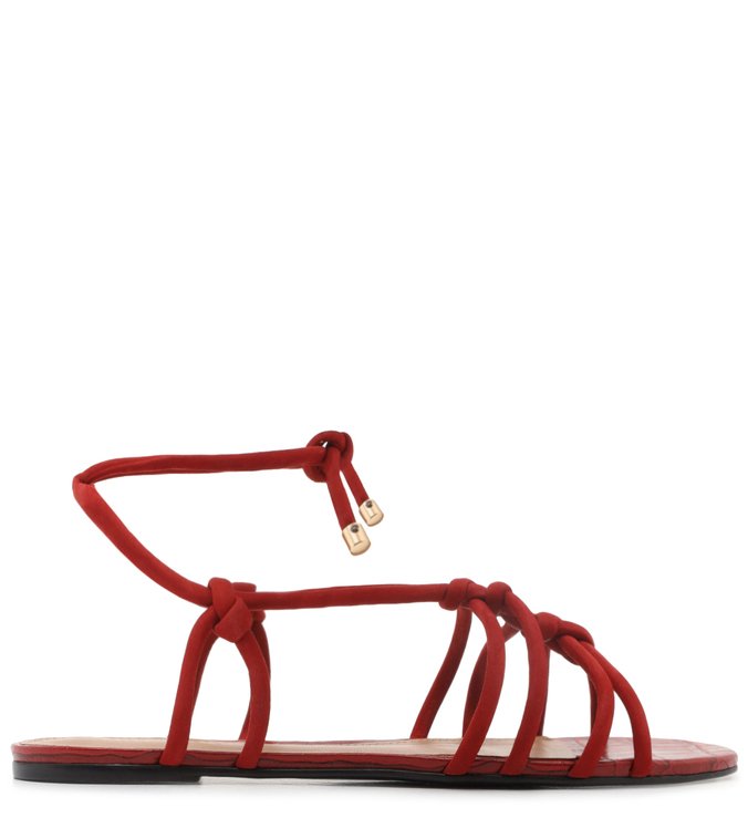 Rasteira Vermelha Nobuck Croco Amarração Soft Rubi