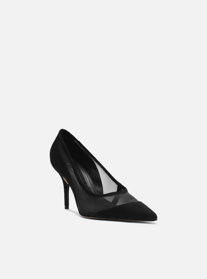 Scarpin Preto Tela Salto Alto Fino