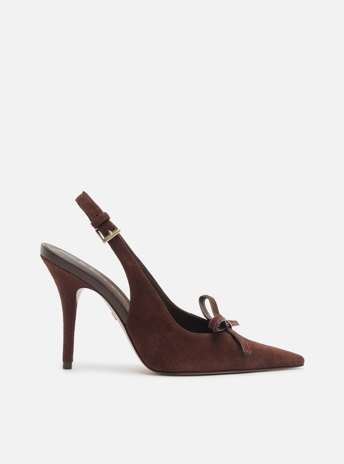 Scarpin Marrom Camurça Slingback Salto Alto Laço