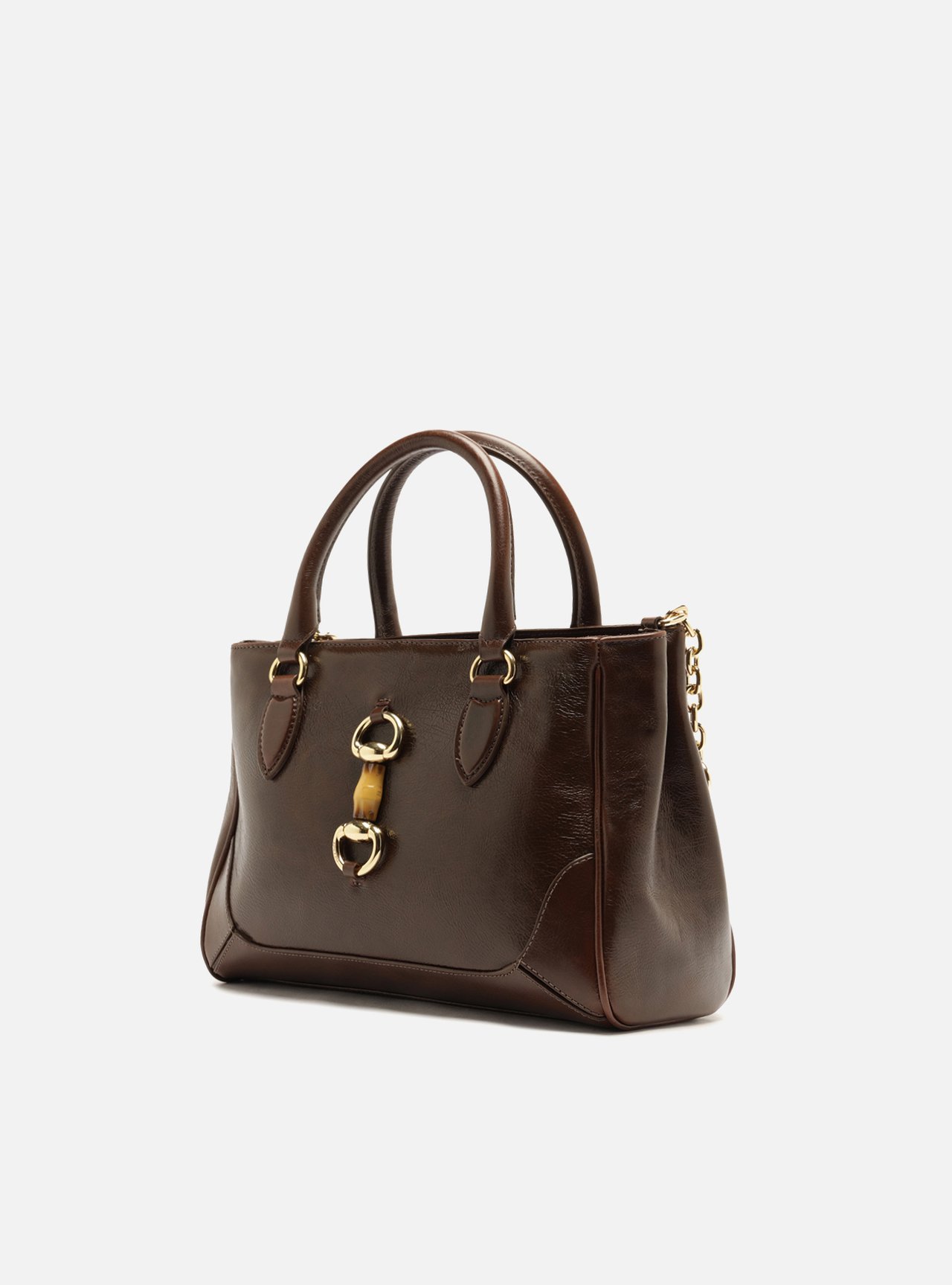 Bolsa Tote Marrom Couro Média Corrente — foto 2