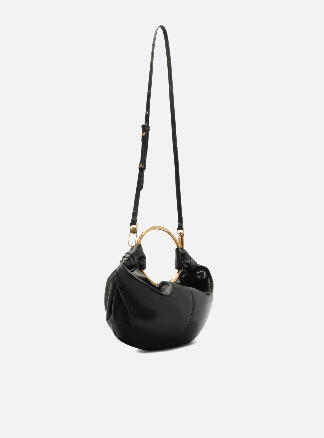 Bolsa Tiracolo Preta Couro Pequena Argola — foto 5