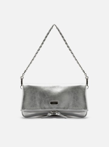 Bolsa Tiracolo Prata Couro Média Dobrável