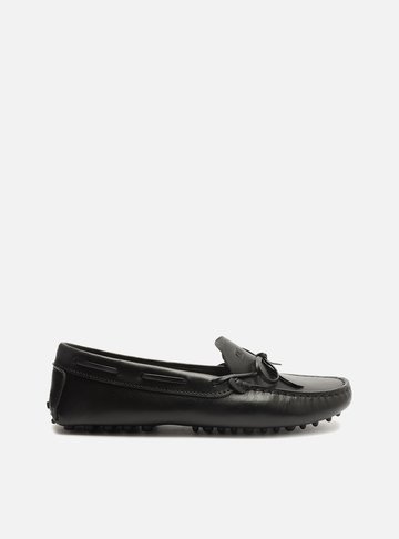 Mocassim Preto Couro Sola Emborrachada Retrô
