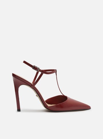 Scarpin Vermelho Verniz Salto Alto Aberto Tiras
